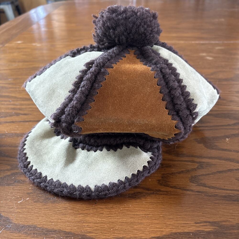 Vintage 40s 50s Macy’s Handmade Italian Wool Leather Cap Hat